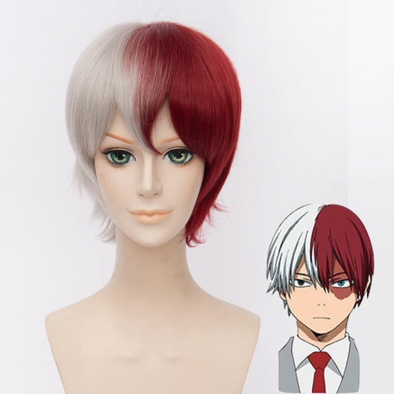 My Hero Academia Boku No Hiro Akademia Shoto Todoroki Shouto White And Red Cosplay Wig Wig Cap