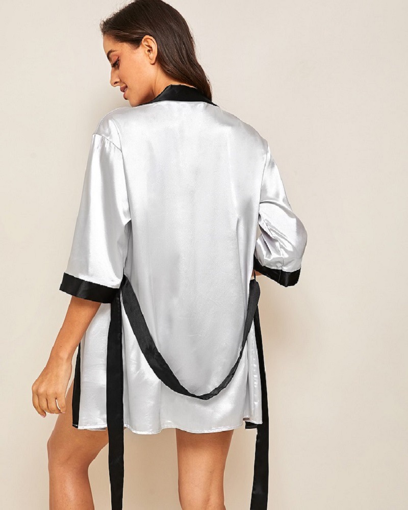 New Hot Sexy Lingerie Silk Lace Black Kimono Intimate Sleepwear Robe Night 